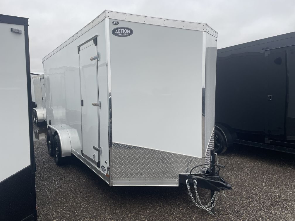 2024 IRON 7 X 16 V NOSE CARGO TRAILER WITH REAR RAMP DOOR AND SIDE   89 1 